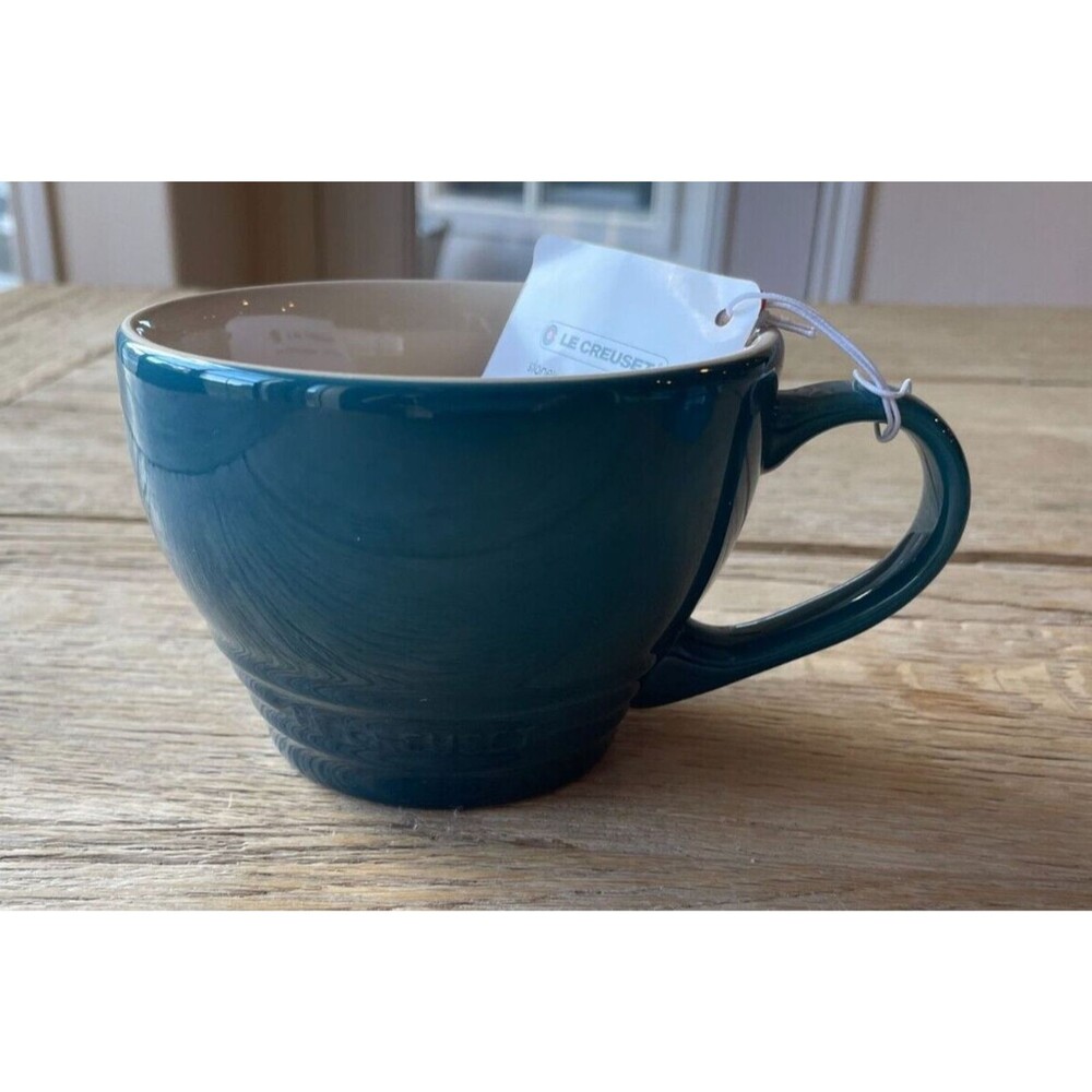 Le Creuset Stoneware  Giant Cappuccino Bistro Mug 14 oz Deep Teal Blue NEW